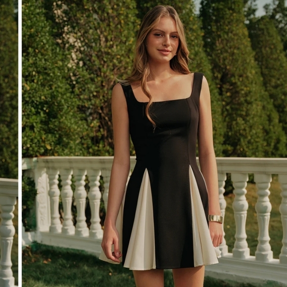 Commense Dresses & Skirts - Commense Women’s XS Ivory Black Color Block Mini Dress Fit & Flare NWT Party